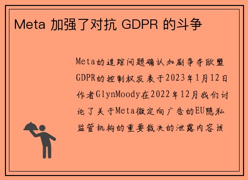 Meta 加强了对抗 GDPR 的斗争 